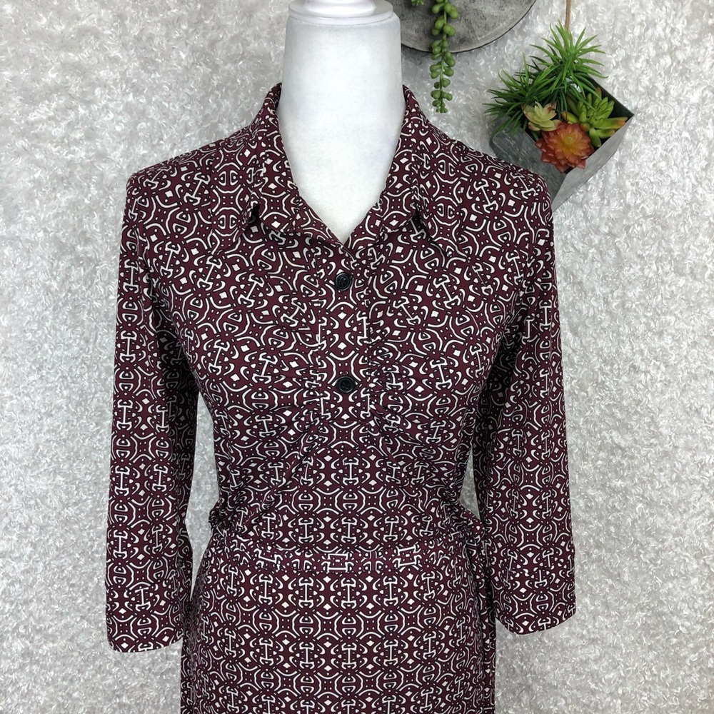 Laundry by Shelli Segal Geometric Print Collared Belted Jersey Dress Size 8